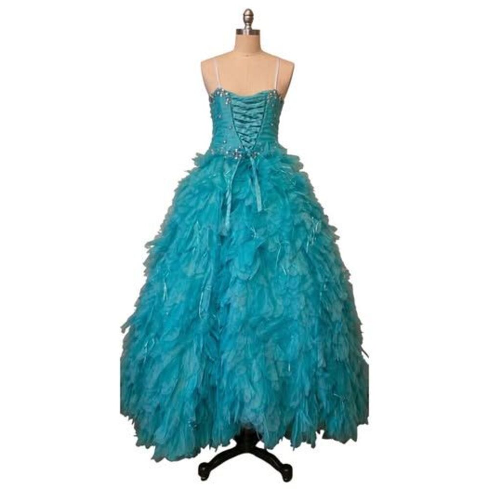 Turquoise Rhinestone Ball Gown Size 0 MoriLee